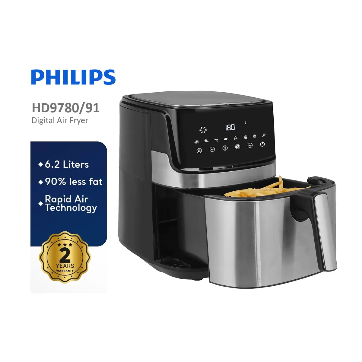 Philips Essential Air Fryer XL 2.65lb/6.2L Capacity Digital Airfare with Rapid Air Technology, Easy Clean Basket, Black