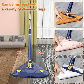 360° Rotatable Adjustable Cleaning Mop Triangle Mop with Stainless Steel Long Handle Push-Pull Squeezing Cleaning Mop Dry