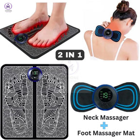 (Electric EMS Foot massager & Mini Massager 2 in 1 Bundle) For Men & Women Mat/Pad/Patch - Muscle Pain Relief Massage