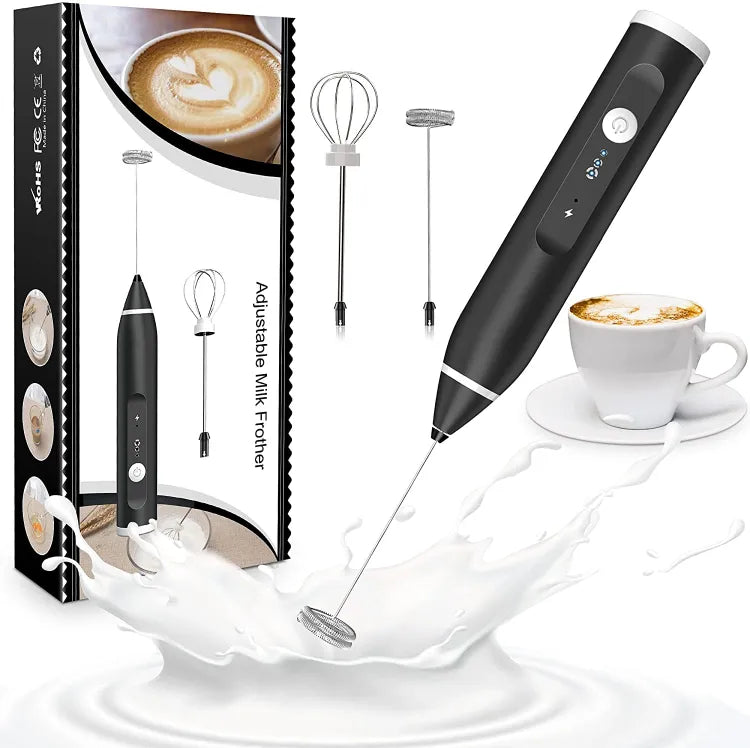 Coffee Beater and Egg Whisker-Milk Frother & Foamer, USB Rechargeable, 3-Speed Adjustable