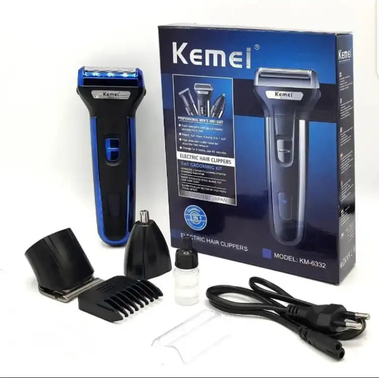 Kemei Multifunctional 3 In 1 Electric Foil Shaver Rechargeable Cordless Hair Clipper Beard Nose Hair Trimmer Razor Grooming Kit