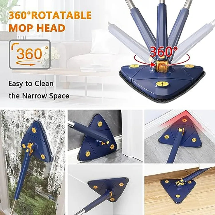 360° Rotatable Adjustable Cleaning Mop Triangle Mop with Stainless Steel Long Handle Push-Pull Squeezing Cleaning Mop Dry