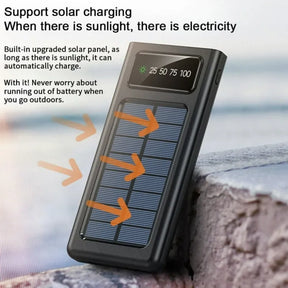 Solar Power Bank - 10000mAh, Built in 4 Cables Portable Charging Power bank, Solar Chargeable Power Bank - Power Bank Type C, A, iPhone - Power Bank 10000 MAH