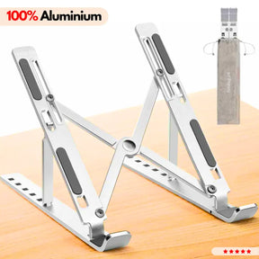 【PURE】 Metal Laptop Stand Aluminium ~ Portable Aluminum Alloy Base, Foldable Laptop Metal StandCompatible with All Laptops, Macbook, Tablet, Notebook ~ Silver by FunBug