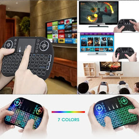 Mini Wireless Keyboard Air Mouse Remote Touchpad Backlit English Russian French Spanish Adjustable 7 Colors Android Tv Box Pc I8