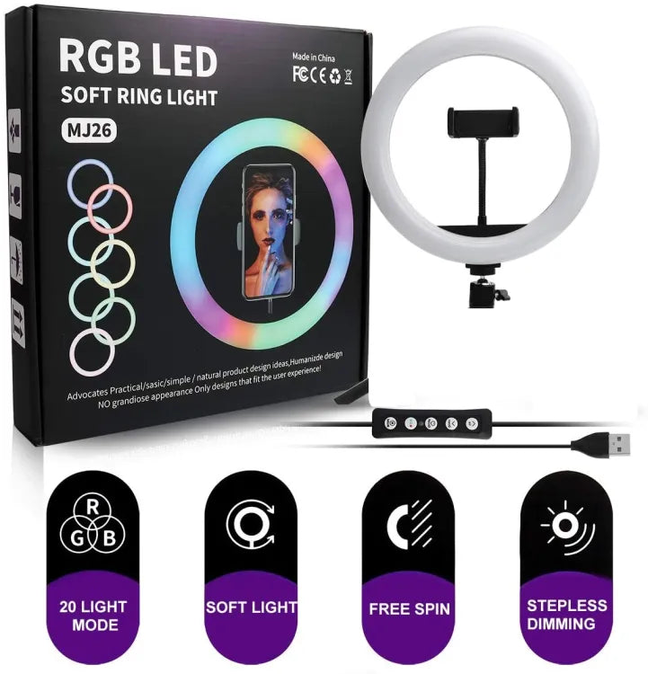 RGB Ring light 26 CM - MJ26 RGB Ring light With Mobile Holder - High Quality