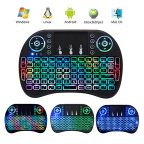 Mini Wireless Keyboard Air Mouse Remote Touchpad Backlit English Russian French Spanish Adjustable 7 Colors Android Tv Box Pc I8