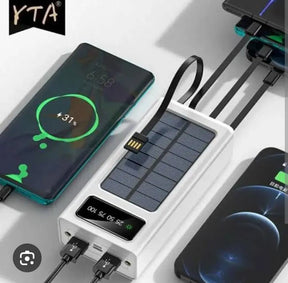 Solar Power Bank - 10000mAh, Built in 4 Cables Portable Charging Power bank, Solar Chargeable Power Bank - Power Bank Type C, A, iPhone - Power Bank 10000 MAH