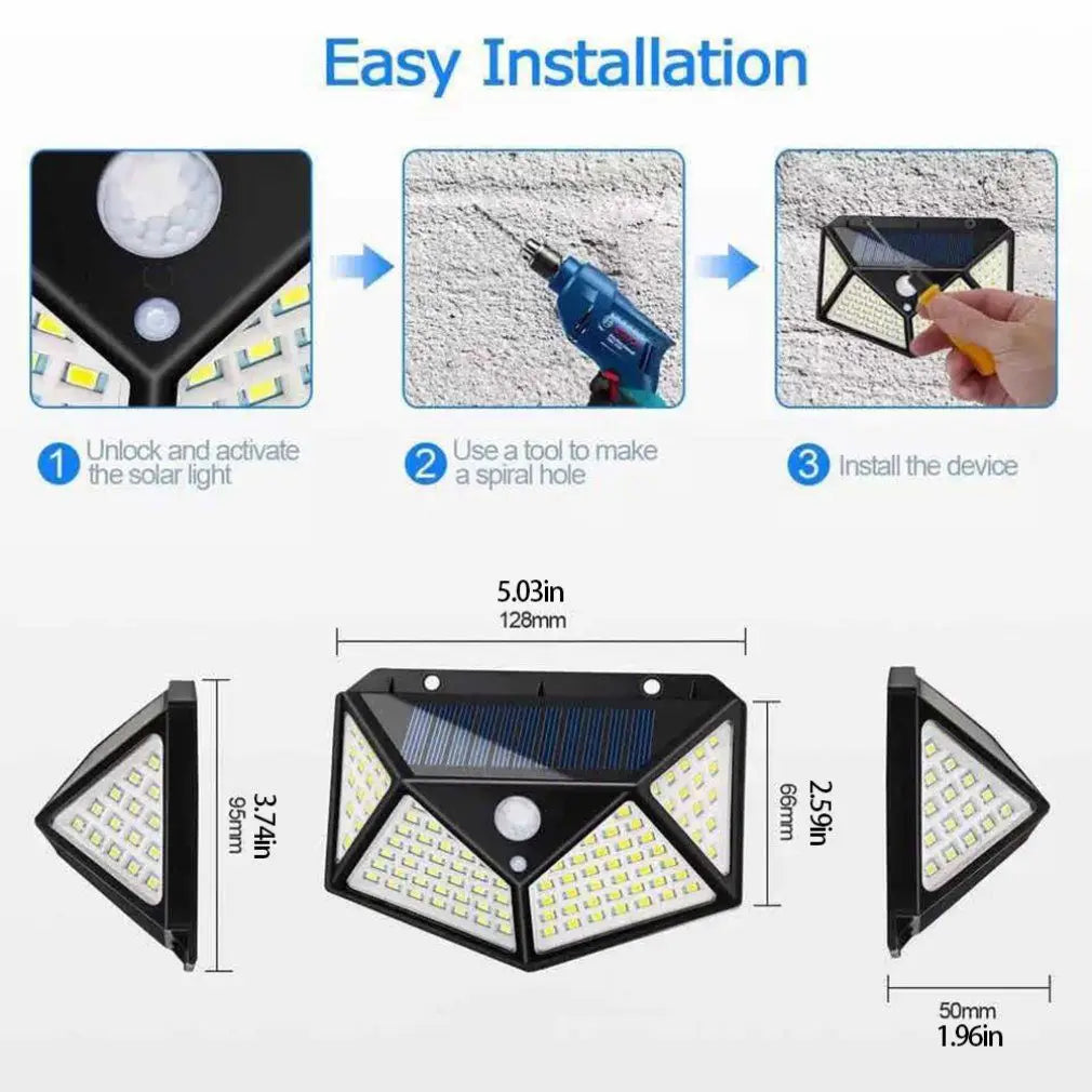 100 Led Solar Outdoor Lights, IP65 Waterproof Motion Sensor Outdoor Lights