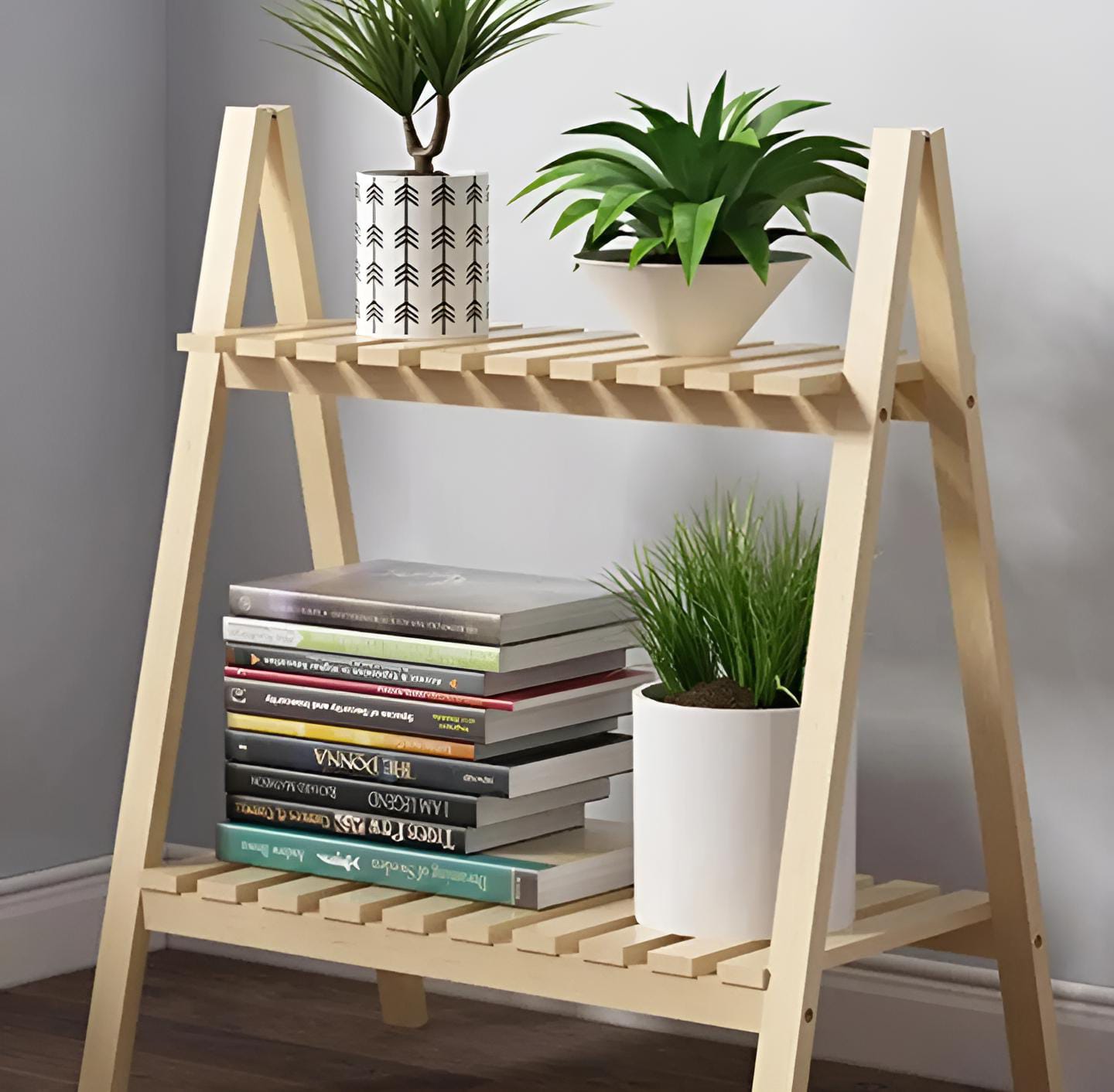 Wooden Plant Stand 2 Tier Foldable Flower Pot Display Shelf Rack Solid