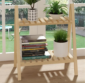 Wooden Plant Stand 2 Tier Foldable Flower Pot Display Shelf Rack Solid