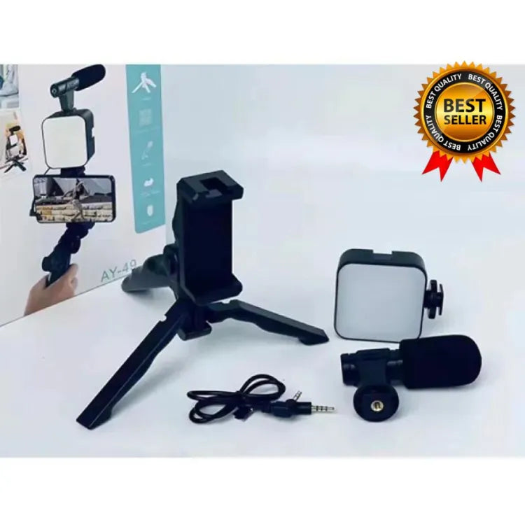 AY 49 Vlogging Kit with Mobile Holder, Tripod Stand, LED Ring Light, Model AY 49, Microphone