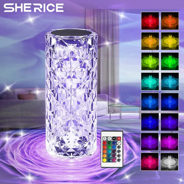 Crystal Lamp, Rose Diamond Table Lamp, 16 Colors RGB With Touch And Remote Control, USB Rechargeable Decorative lamp,