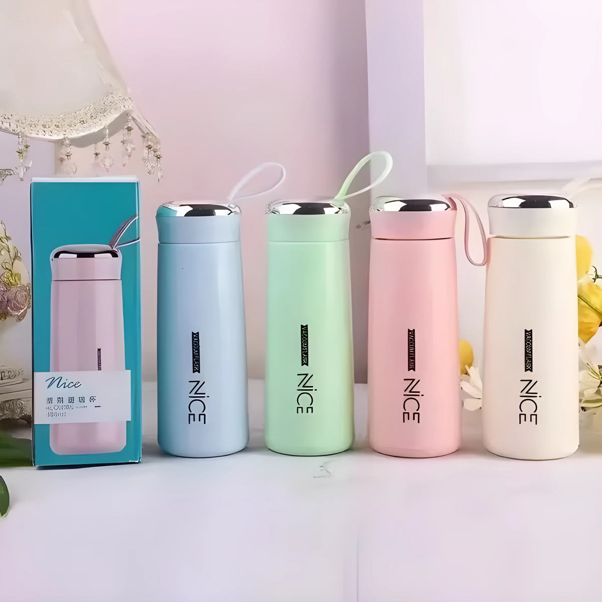 Nice Glass Bottle Water Mini Flask Bottle With Vaccum Flask And For Hot & Cold Water, Juice,smoothie, Detox Water 400ml (random Colors)