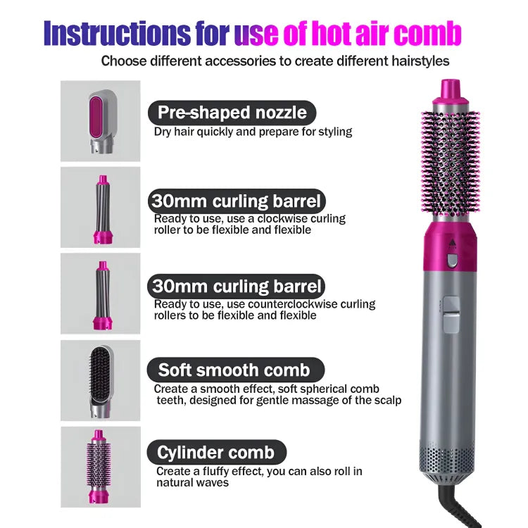 Babe - Hair Dryer - hairdryer - Professional Hair Dryer Brush & 5 in 1 Air Styler, 5 in 1 Hair Dryer Hot Air Brush Styler and Volumizer Hair